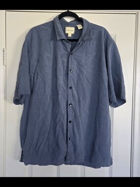 Joseph & Feiss 100% Silk Blue Short-Sleeve Button-Up Polo Shirt Resort Vacation